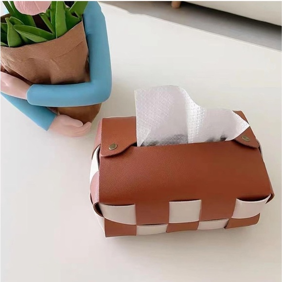 Handmade PU Leather Woven Tissue Box Cover - Modern Rectangular Holder - Picture 9 of 10
